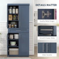 HOMCOM Modern Kitchen Pantry Freestanding Cabinet Cupboard with Doors and Drawer, Adjustable Shelving, Navy Blue(m-7)