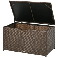 Outsunny 113 Gallon Outdoor Storage Box, Rattan Deck Box for Indoor, Patio Furniture Cushions, Brown(m-2)