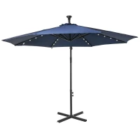 Outsunny 10ft Outdoor Cantilever Umbrella with Solar Lights Banana Umbrella with Adjustable Angle for Patio Backyard Navy Blue(m-11)
