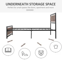 HOMCOM Single Bed Frame with Headboard & Footboard, Strong Metal Slat Support Bed Frame w/ Underbed Storage Space, No Box Spring Needed, 41.75'' x 76.75'' x 40.5''(m-5)