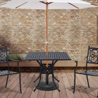 Outsunny 36" Patio Dining Table, Outdoor Bistro Table with 2" Umbrella Hole, Cast Aluminum Frame, For Garden, Balcony, Black(m-8)