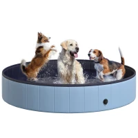 PawHut Φ63" Folding Dog Pool for Large dogs,  Portable Pet Kiddie Swimming Pool, Outdoor/Indoor Puppy Bath Tub with Nonslip Bottom for Dogs & Cats, Blue(m-2)