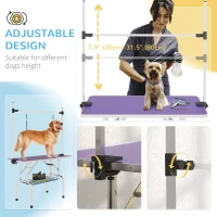 PawHut Adjustable Dog Grooming Table with 2 Safety Slings, Storage Basket, Purple(m-4)