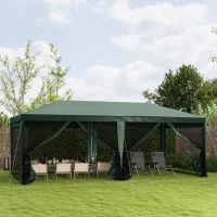 Outsunny 10' x 20' Party Tent Outdoor Canopy Garden Sun Shade with 8 Mosquito Mesh Netting and Zipper Door, Green(m-8)