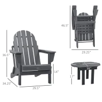 Outsunny 3 Piece Adirondack Chair Set of 2, HDPE Folding Fire Pit Chairs and Patio Side Table, Outdoor Furniture with Slatted Seat, High Backrest, Armrests, Dark Gray(m-3)
