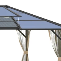 Outsunny 12' x 14' Hardtop Gazebo Canopy with Polycarbonate Roof, Aluminum Frame, Permanent Pavilion Outdoor Gazebo with Netting, for Patio, Garden, Backyard, Deck, Lawn, Gray, Brown(m-9)
