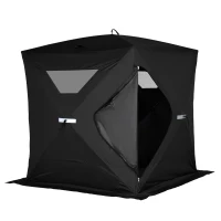 Outsunny 2-4 Person Pop-up Ice Fishing Tent Portable Ice Fishing Shelter with Windproof Windows and Carrying Bag Hub Fish Shelter, Black(m-11)