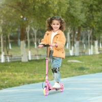 Qaba Scooter for Kids Ages 3-8 with Light Up Wheels, Adjustable Handlebar, Rear Brake & Handbrake for Girls and Boys, Pink(m-1)