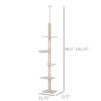 PawHut 102" Adjustable Height Floor to Ceiling Cat Tree, 5 Level Cat Tower with Scratching Posts, Hammock, Beige(m-3)