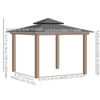Outsunny 9' x 10' Outdoor Hardtop Gazebo Canopy w/ Double PC Roof, Steel Frame, Nettings, Curtains for Garden Lawn Deck, Khaki(m-3)