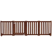 PawHut Foldable Dog Gate with Door, 4 Panels Fressstanding Pet Gate, Brown(m-2)