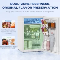 HOMCOM 2.5 Cu.Ft Mini Fridge, Single Door Compact Refrigerator with Freezer, Adjustable Thermostat, Reversible Door, White(m-2)
