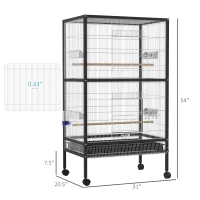 PawHut 54" Extra Large Portable Rolling Iron Aviary Flight Bird Cage And Accessories(m-3)