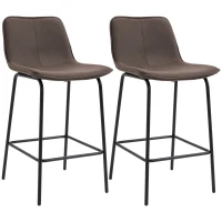 HOMCOM Bar Stools Set of 2, Upholstered Counter Height Bar Chairs, 26" (66 cm) Kitchen Stools with Steel Legs for Dining Area, Kitchen Aisle, Coffee(m-11)