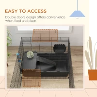 PawHut 33" Small Animal Cage with Playpen, Bunny Hutch Indoor for Guinea Pigs Hedgehogs with Accessories, Water Bottle, Food Dish, Feeding Trough(m-6)