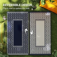 Outsunny 9' x 18' Outdoor RV Rug, Reversible Patio Floor Mat with Carry Bag, Gourd Border, Blue and White(m-7)