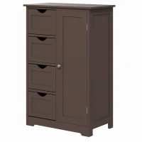 kleankin Bathroom Storage Cabinet, Floor Cabinet with Adjustable Shelf and 4 Drawers, Side Cabinet for Washroom, Brown(m-2)