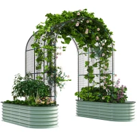 Outsunny Raised Garden Beds Set with Arch Trellis, Climbing Net, Galvanized Planter Box for Climbing Vegetables Flowers Herbs(m-11)