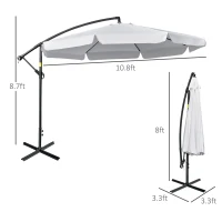 Outsunny 11FT Offset Hanging Patio Umbrella Cantilever Umbrella with Easy Tilt Adjustment, Cross Base and 8 Ribs for Backyard, Poolside, Lawn and Garden, White(m-3)