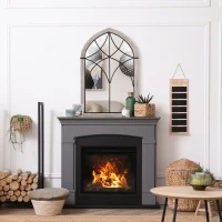 HOMCOM 36.5" x 23.5" Large Farmhouse Wall Mirror, Arch Window Mirror for Wall Decor in Living Room, Bedroom, Entryway, Rustic Wood Grain(m-5)