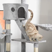 PawHut 94"-102" Huge Cat Tree Ceiling High Cat Condo Scratching Post Activity Center Multi-Level Play House Light Grey(m-10)