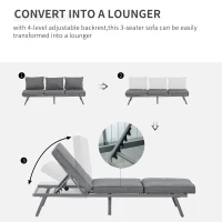 Outsunny 3 Pieces Patio Sofa Furniture Set, 2 Convertible Couch Chaise Lounge Chairs, 1 Coffee Table, Throw Pillows, Water-repellent Cushions, Grey(m-5)