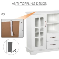 HOMCOM Modern Kitchen Sideboard with 2 Drawers, Coffee Bar Cabinet with Glass Doors Storage Cupboard and Open Shelf, White(m-5)