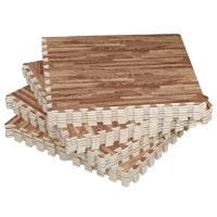 HomCom 96 Sq Ft Dark Wood Grain Look EVA Foam Exercise Floor Mats with Easy Connect Design & Soft Feel/Material(m-11)