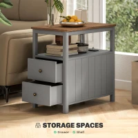 HOMCOM Side Table with Charging Station and USB Ports, Narrow End Table with Drawers, Shelf for Living Room, Gray(m-5)