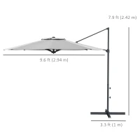 Outsunny 10 FT Cantilever Umbrella, Aluminum Hanging Offset Umbrella with 360°Rotation, Crank, Tilt, Cross Base, Grey(m-3)