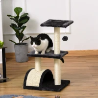 PawHut 28" Cat Tree with Scratching Post, Pad, Toy Ball for Indoor Cats, Grey(m-1)