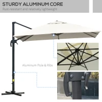 Outsunny 10x10ft Cantilever Umbrella Rotatable Square Top Market Parasol with 4 Adjustable Angle for Backyard Patio Outdoor Area Cream(m-7)