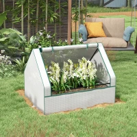 Outsunny Raised Garden Bed, Outdoor Metal Planter Box with Mini Greenhouse, White and Silver(m-10)