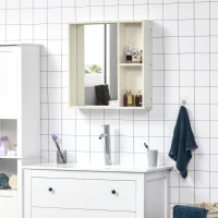kleankin 24.75" x 25.5" Bathroom Medicine Cabinet with Mirror, Storage Shelf, Over Toilet Bathroom Cabinet Wall Mounted for Living Room and Laundry Room, White(m-10)