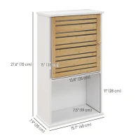HOMCOM Wall Mounted Bathroom Cabinet with Storage, Bathroom Wall Cabinet with Bamboo Slat Door and Adjustable Shelf, White(m-3)