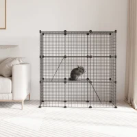 PawHut 31 Panels Small Animal Cage, Pet Playpen w/ Doors, Chinchilla Cage w/ Ramps, for Cat, Rabbits, Indoor Use(m-8)
