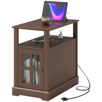 HOMCOM Narrow Side Table End Table with Charging Station, USB Ports, Modern End Table with Storage for Living Room, Brown(m-1)