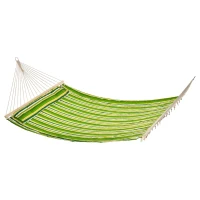 Outsunny 75" Patio Outdoor Hammock, Striped Camping Hammock Lounge Bed Garden w/ Pillow, Green(m-11)