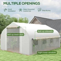 Outsunny 13 x 9.8ft Walk-in Polytunnel Greenhouse, Zipped Roll Up Sidewalls, Mesh Door, 8 Mesh Windows, Tunnel Warm House Tent with PE Cover, Plant Labels and Gloves, White(m-4)