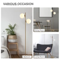HOMCOM Floor Lamp w/ 2pcs Glass Lamp Shade Modern Portable Decorative Lamp, White(m-5)