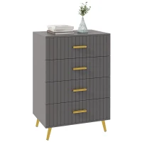 HOMCOM 4 Drawer Cabinet, Drawer Chest for Bedroom, Chest of Drawers with Aluminium Legs and Gold Handles, Dark Grey(m-11)