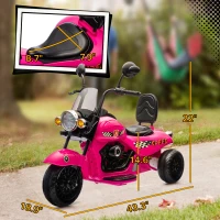 Qaba 6V 3 Wheel Electric Motorcycle for Kids, Battery Powered Motorbike w/ Headlights, Music, Forward & Reverse, Pink(m-3)