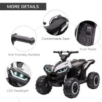 Aosom 12V Kids ATV Quad Car with Forward & Backward Function, Four Wheeler for Kids with Wear-Resistant Wheels, Music, Electric Ride-on ATV for Toddlers Ages 3+ Years Old, White(m-6)