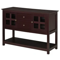 HOMCOM Coffee Bar Cabinet, Kitchen Cabinet with Adjustable Shelves, Glass Doors and 2 Drawers, Sideboard Buffet Cabinet for Living Room, Espresso(m-11)