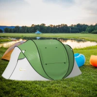 Outsunny Pop Up Tent with Porch and Carry Bag, 3000mm Waterproof, for 2-3 People Camping Hiking, Green(m-10)