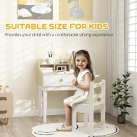 Qaba Kids Desk and Chair Set with Storage Shelves, Drawer, for 3-10 Years, White(m-6)