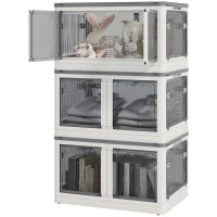 HOMCOM 3 Packs of Collapsible Stackable Storage Bins with Lids, Wheels, 32 Gal, White(m-1)