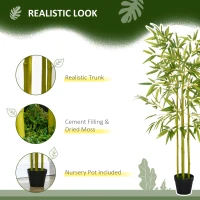 HOMCOM 5FT Artificial Bamboo Tree Faux Decorative Plant in Nursery Pot for Indoor Décor(m-5)