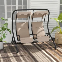 Outsunny 2-Seater Outdoor Porch Swing with Canopy, Patio Swing Chair for Garden, Poolside, Backyard, Beige(m-1)