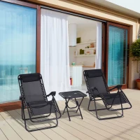 Outsunny Zero Gravity Chair Set of 2 Patio Chair with Side Table Cupholders and Pillows for Pool, Backyard, Lawn, Black(m-8)